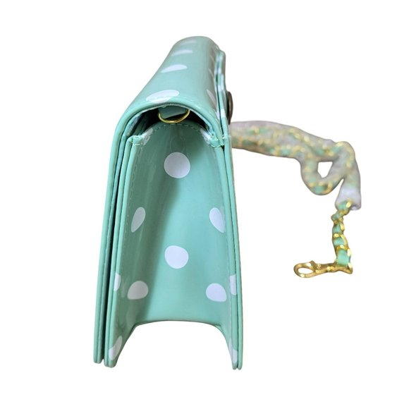 Darling London Matilda Bag Duck Egg Green White Polka Dot Bow Clutch Crossbody - Picture 7 of 16